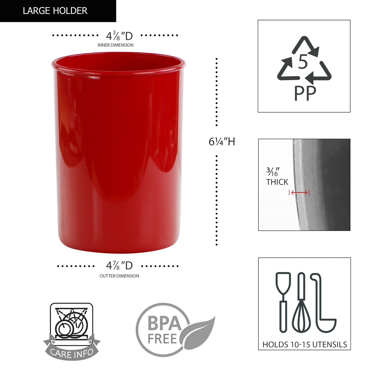 3-Piece Plastic Utensil Holder Set, Red