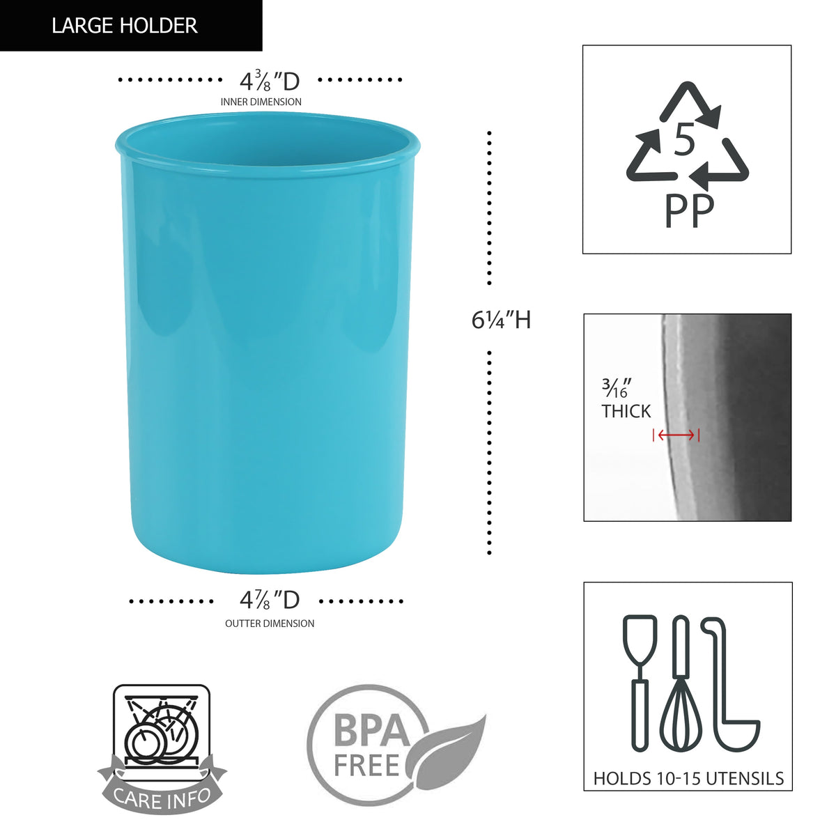 3-Piece Plastic Utensil Holder Set, Turquoise