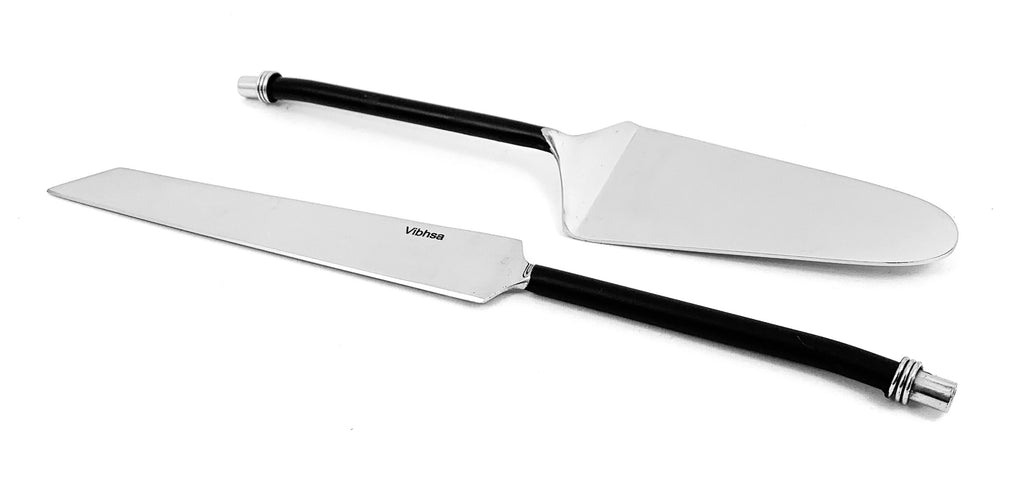 Vibhsa Cake Cutting & Serving Set with Forks (Black, Twisted Handle)