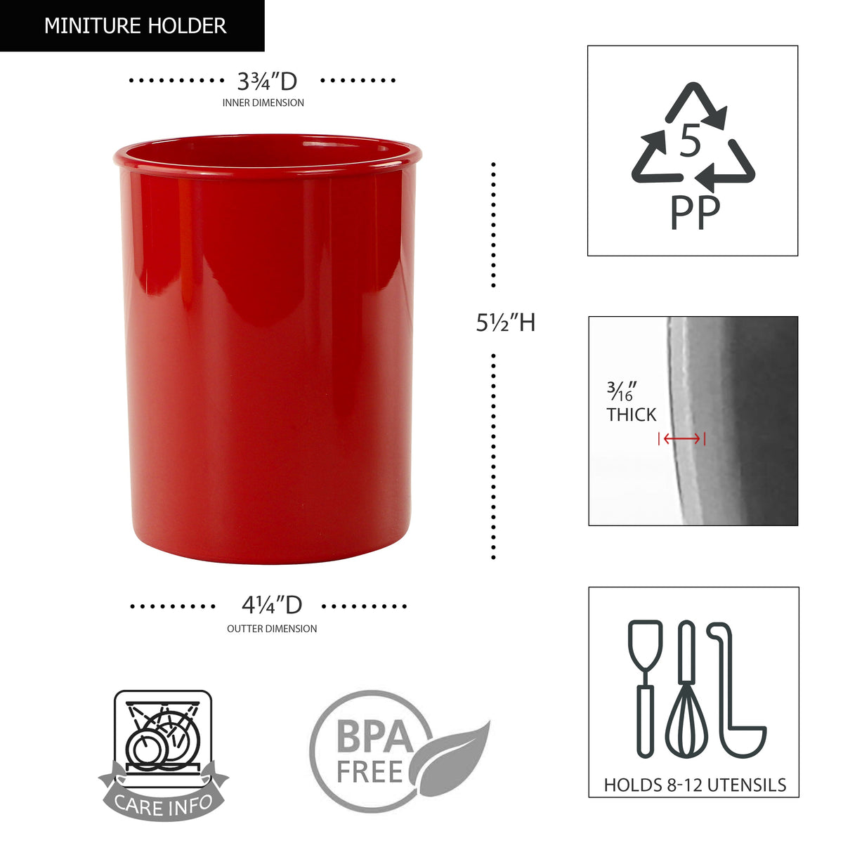 Mini Plastic Utensil Holder, Red