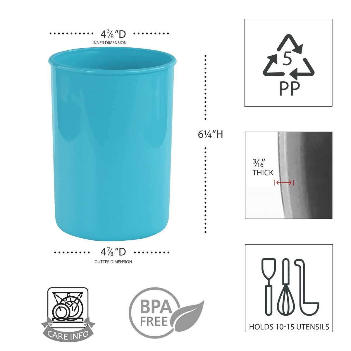 3-Piece Plastic Utensil Holder Set, Turquoise