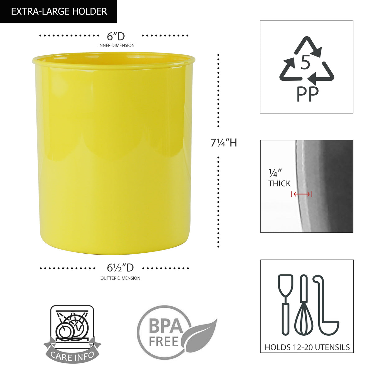 X-Large Plastic Utensil Holder, Lemon
