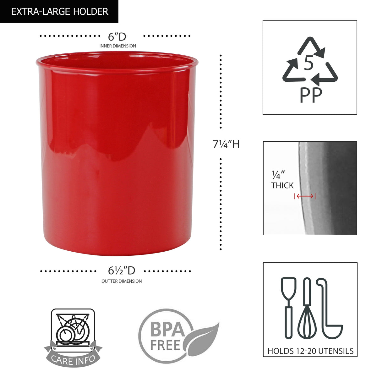 3-Piece Plastic Utensil Holder Set, Red