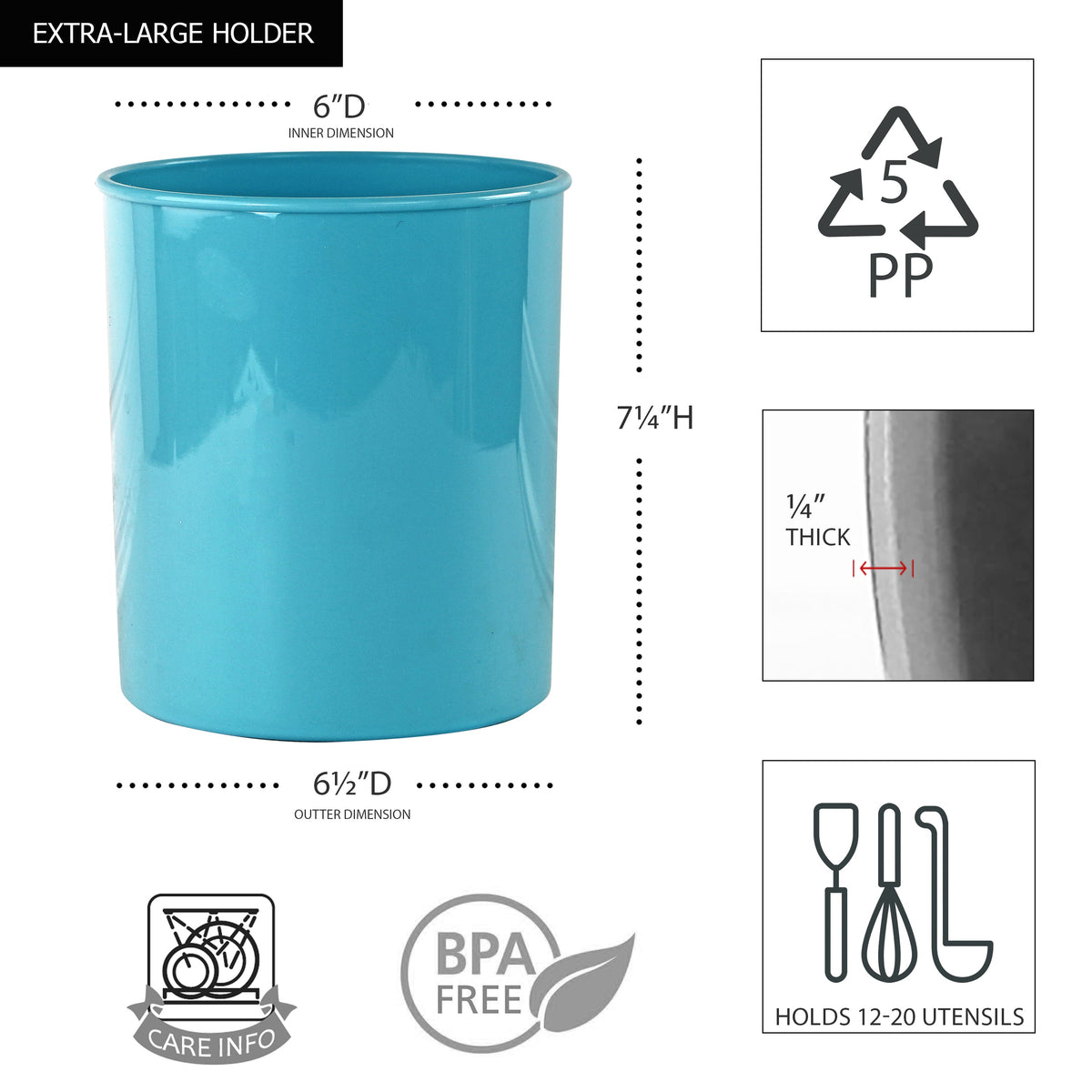 3-Piece Plastic Utensil Holder Set, Turquoise