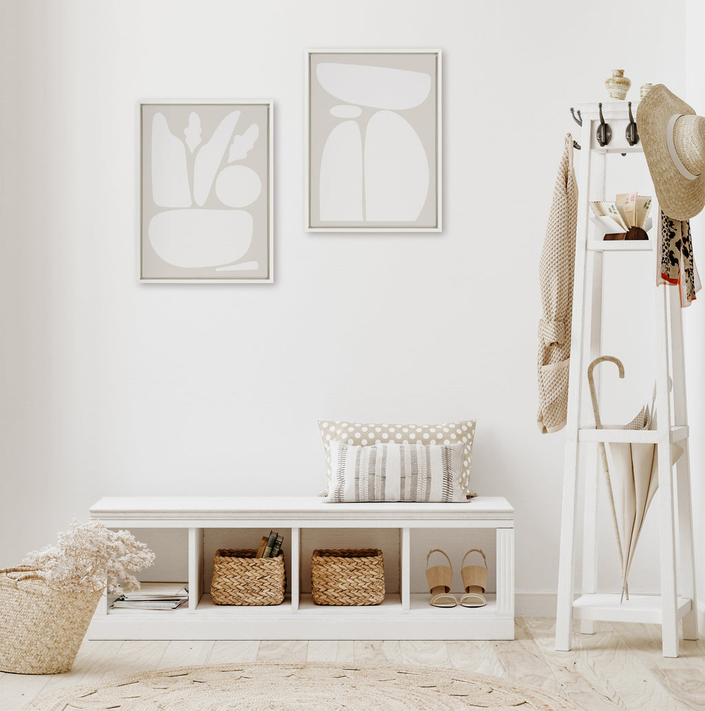 Sylvie Zen Botanical Rock Neutral Framed Canvas Set of 2 by The Creative Bunch Studio
