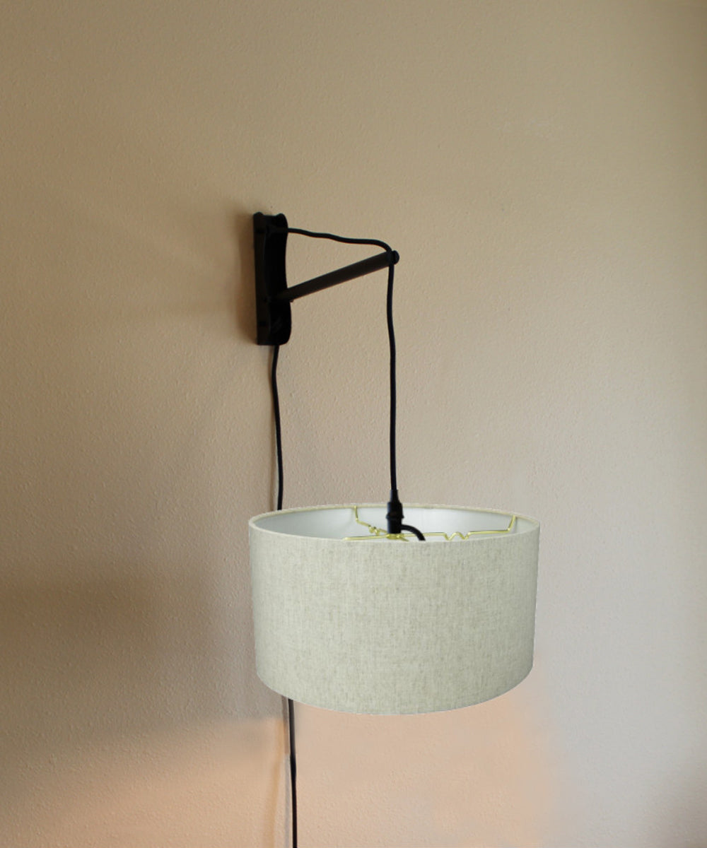Home Concept MAST Plug-In Wall-Mount Pendant Light 1-Light Black Cord/Arm Textured Oatmeal Shade - 18"W