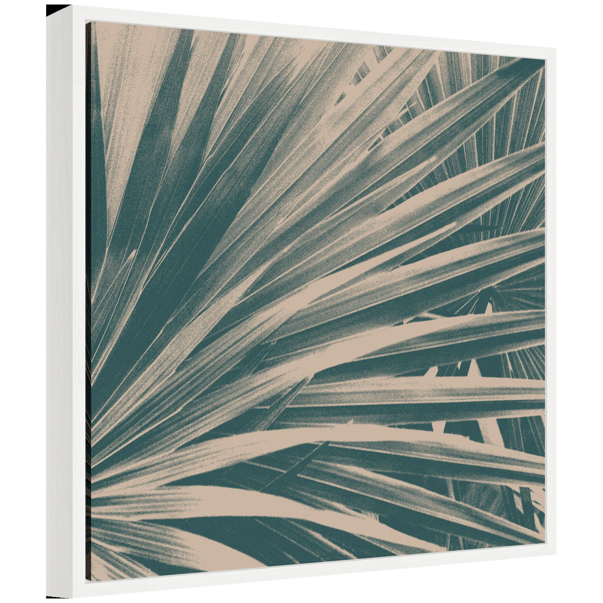 Sylvie Modern Retro Teal Maximalist Palm Leaves Framed Canvas by Stephanie Klatt