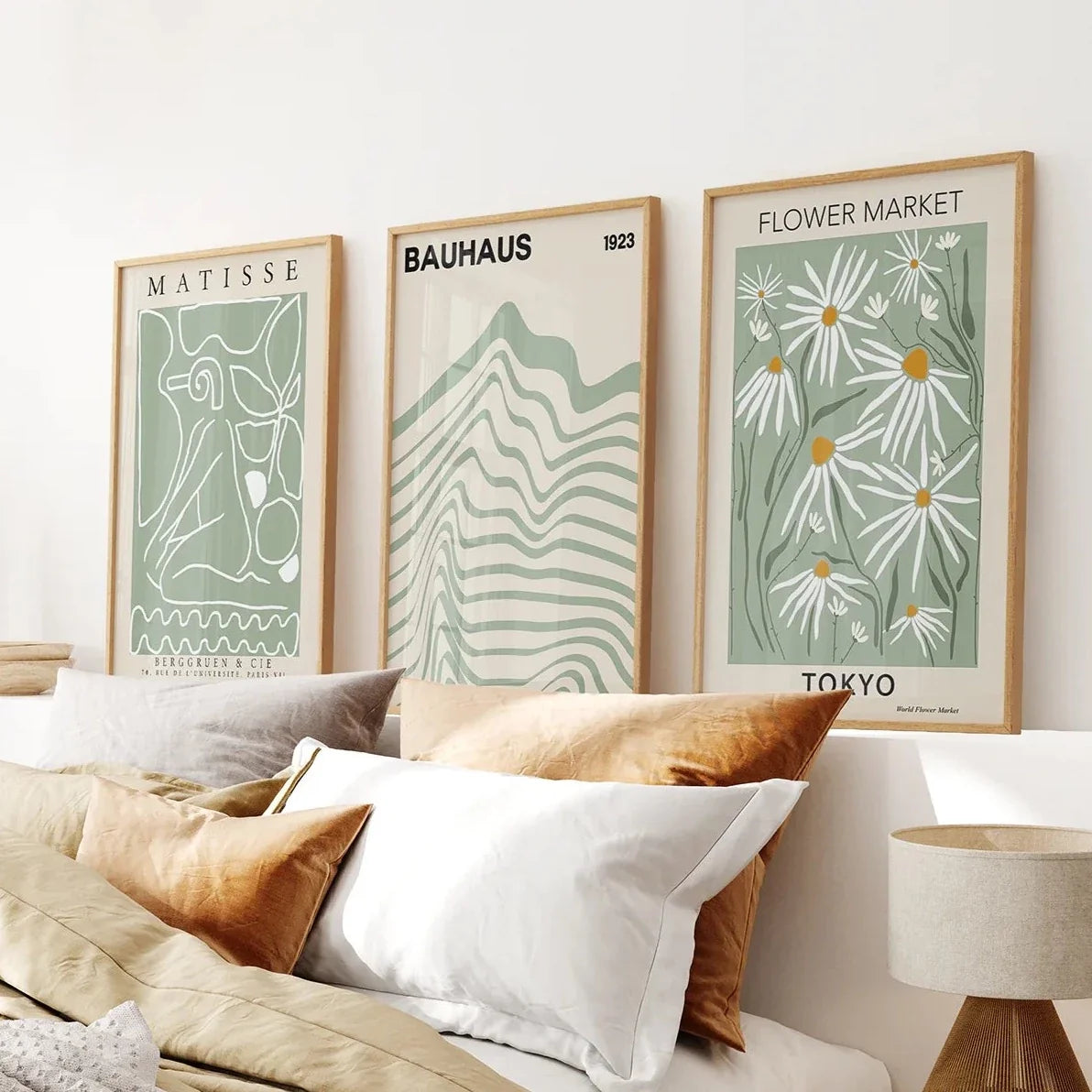 Sage Green Modern Wall Art Set of 3 Prints