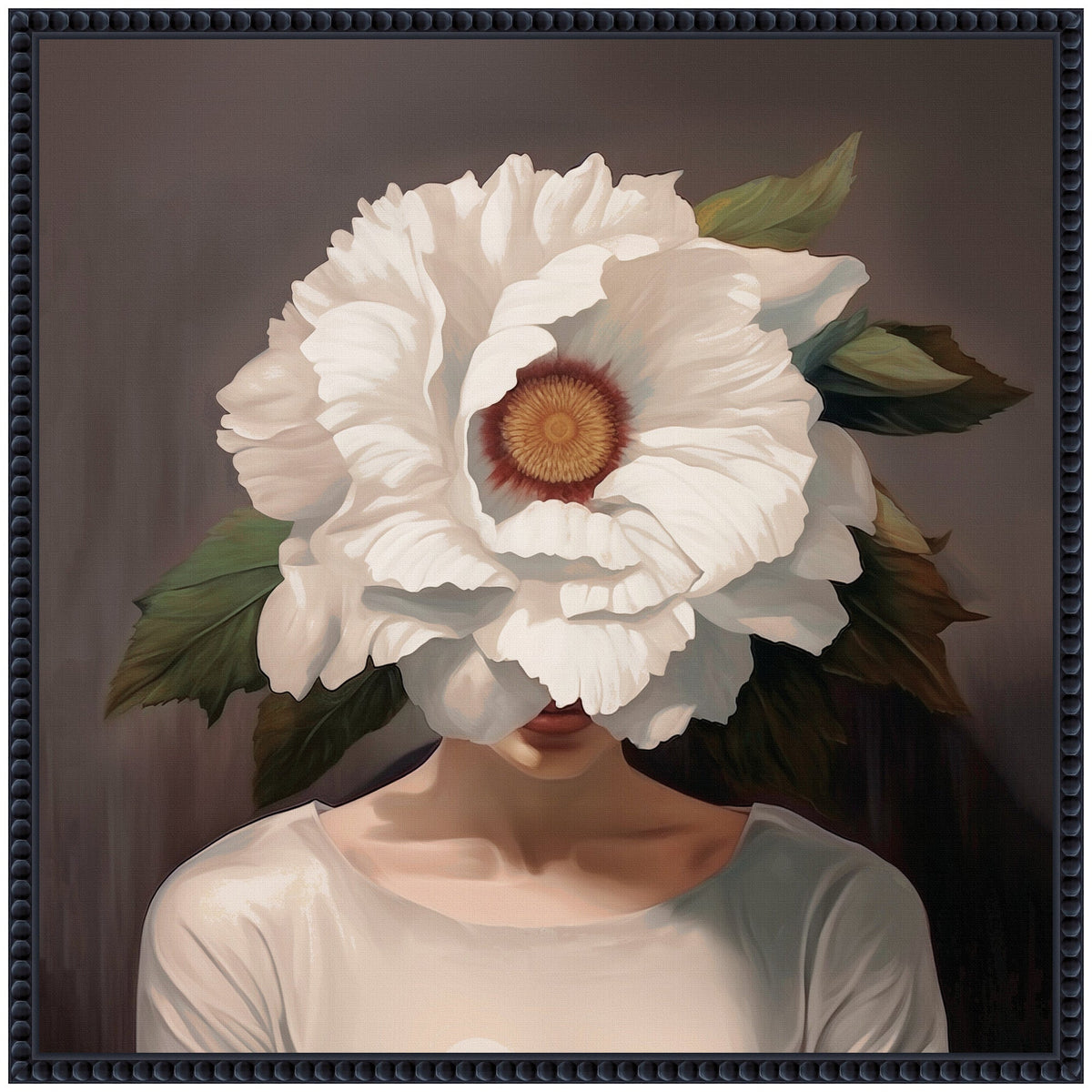 Sylvie White Flower Woman Portrait Framed Canvas by The Creative Bunch Studio