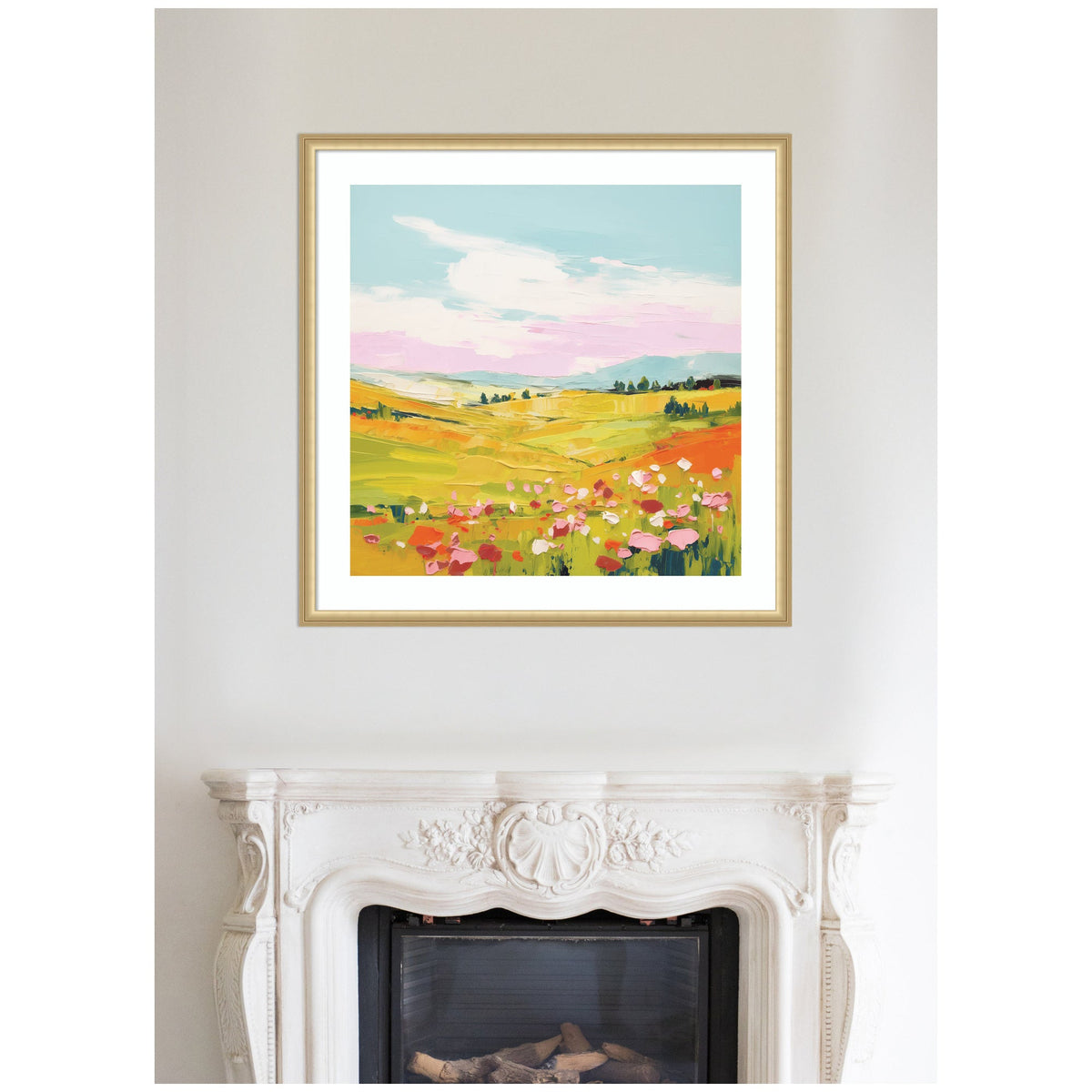 Framed Art Colorful Meadow Landscape by The Creative Bunch Studio