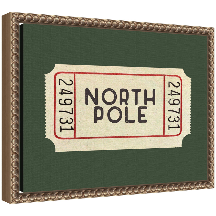 North Pole Green Ticket by Kikiandnim Framed Canvas Wall Art Print