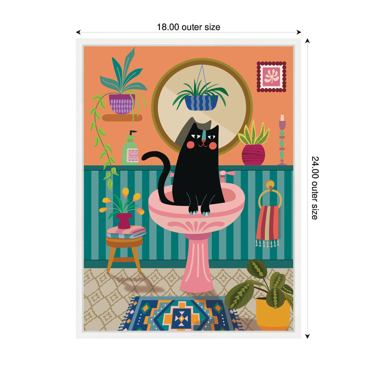 Black Cat Bathroom by Rachel Lee 3 Birdies Studio Framed Canvas Wall Art Print