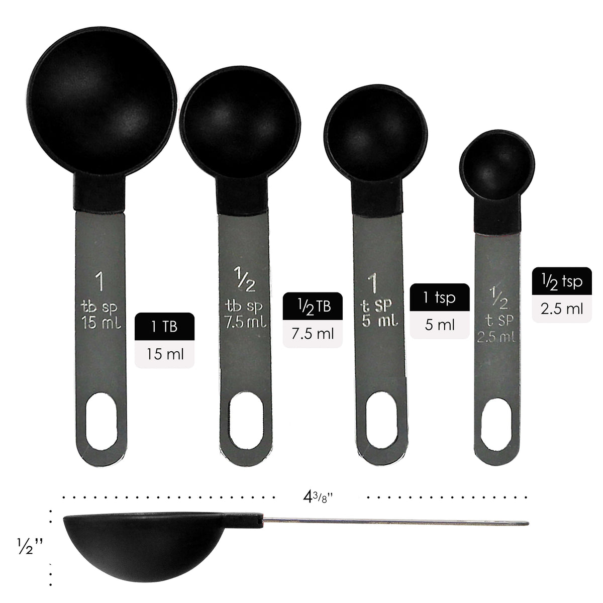 Reston Lloyd 4-Piece Nesting Plastic Measuring Spoon Set, Black