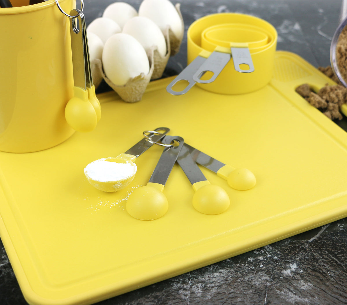 Reston Lloyd 8pc Measuring Cups & Spoons for Dry & Liquid Ingredients, Food Grade Plastic with Stainless Steel Handles, Lemon