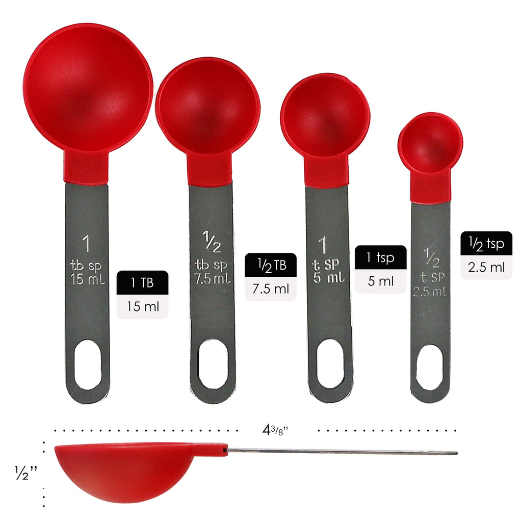 Reston Lloyd 4-Piece Nesting Plastic Measuring Spoon Set, Red