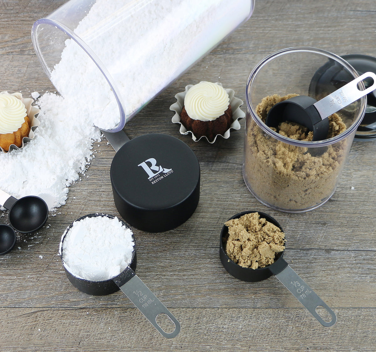 4-Piece Nesting Measuring Cup Set with Stainless Steel Handles, Black