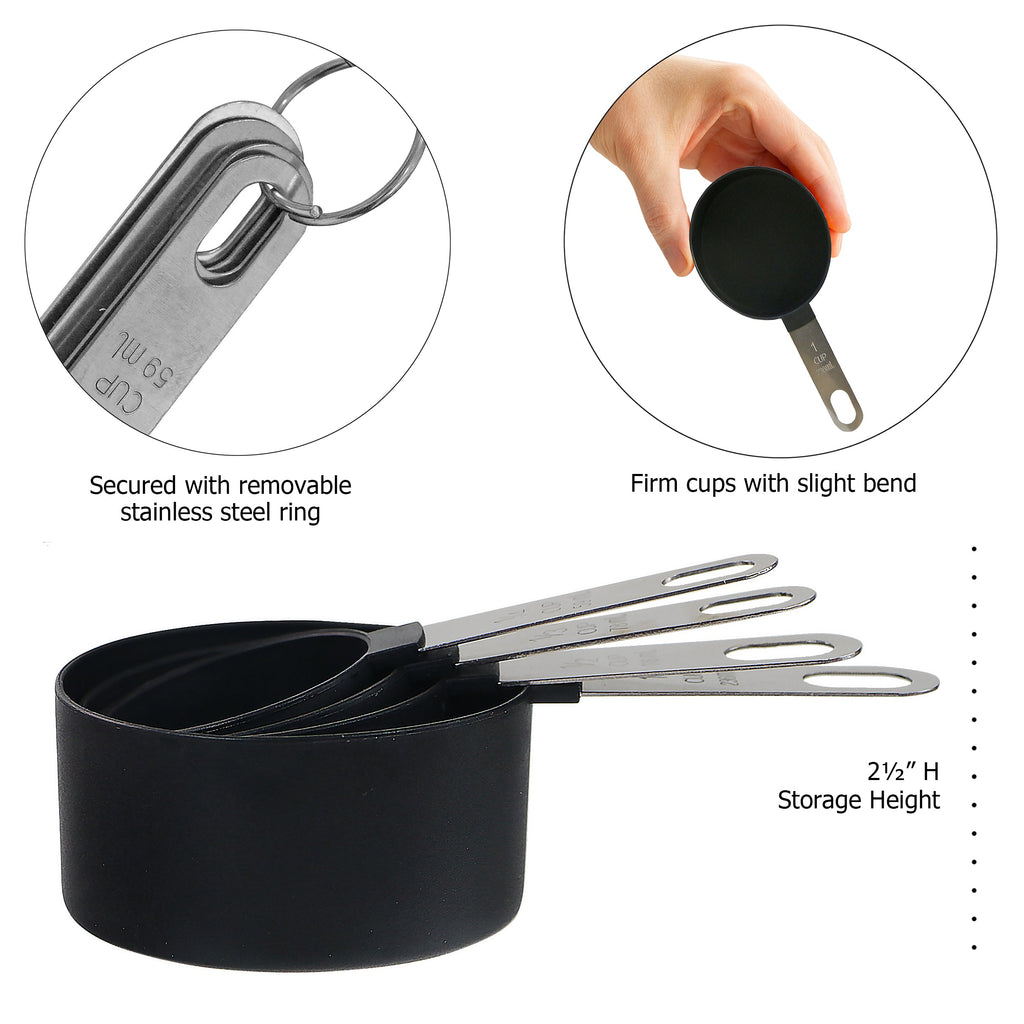 4-Piece Nesting Measuring Cup Set with Stainless Steel Handles, Black