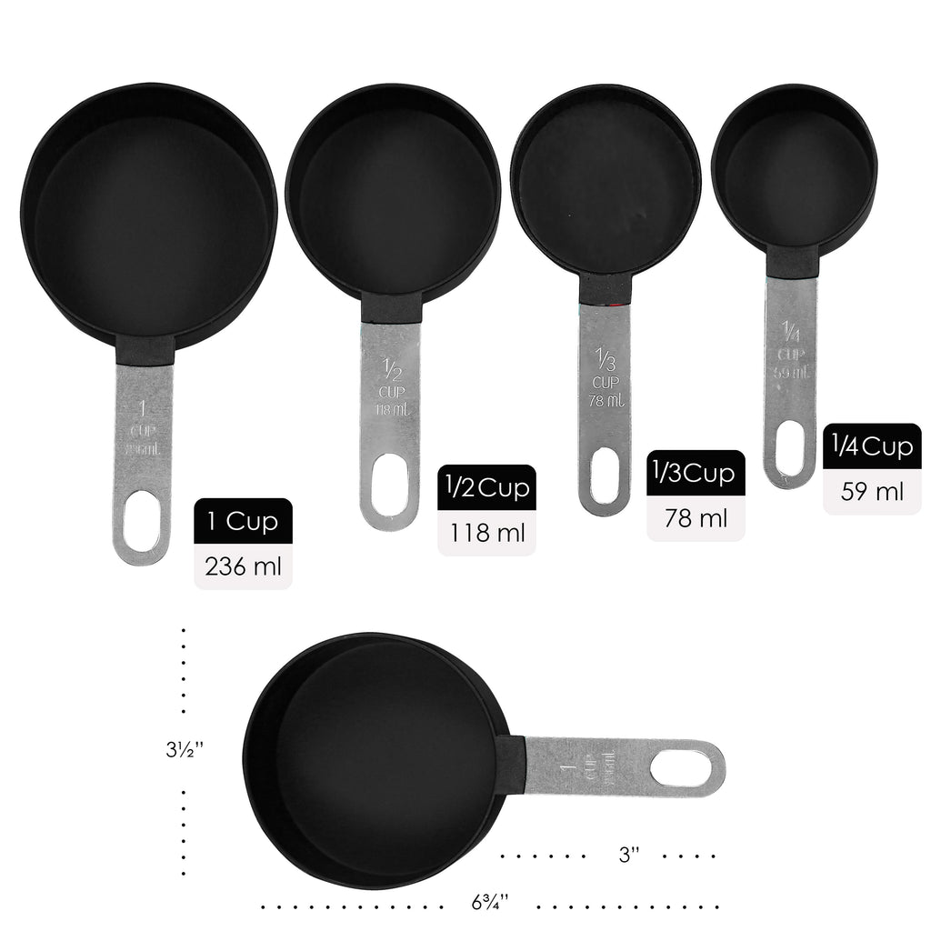 4-Piece Nesting Measuring Cup Set with Stainless Steel Handles, Black