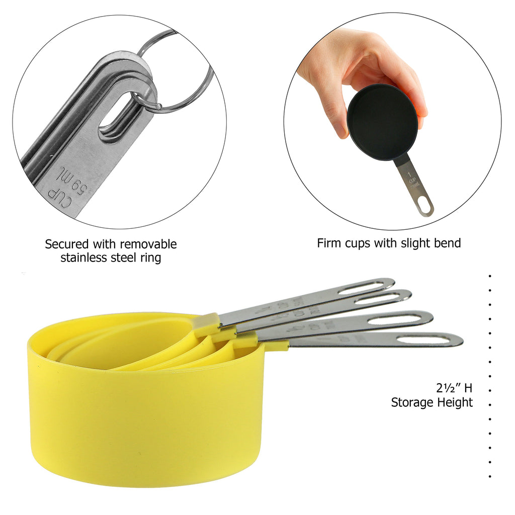 4-Piece Nesting Measuring Cup Set with Stainless Steel Handles, Lemon
