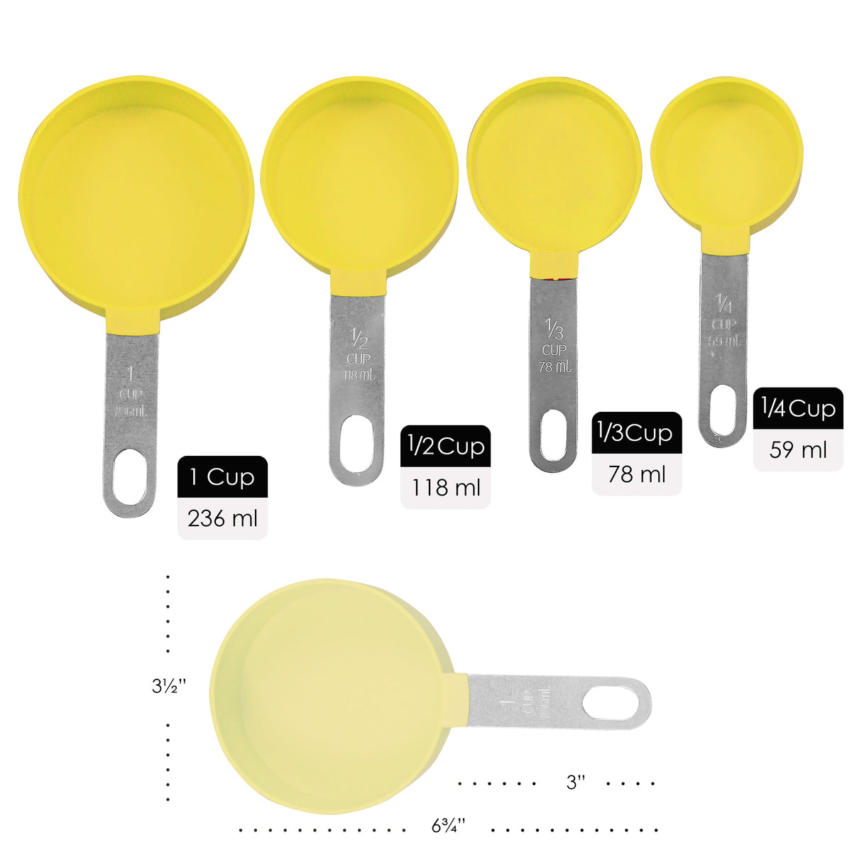 4-Piece Nesting Measuring Cup Set with Stainless Steel Handles, Lemon