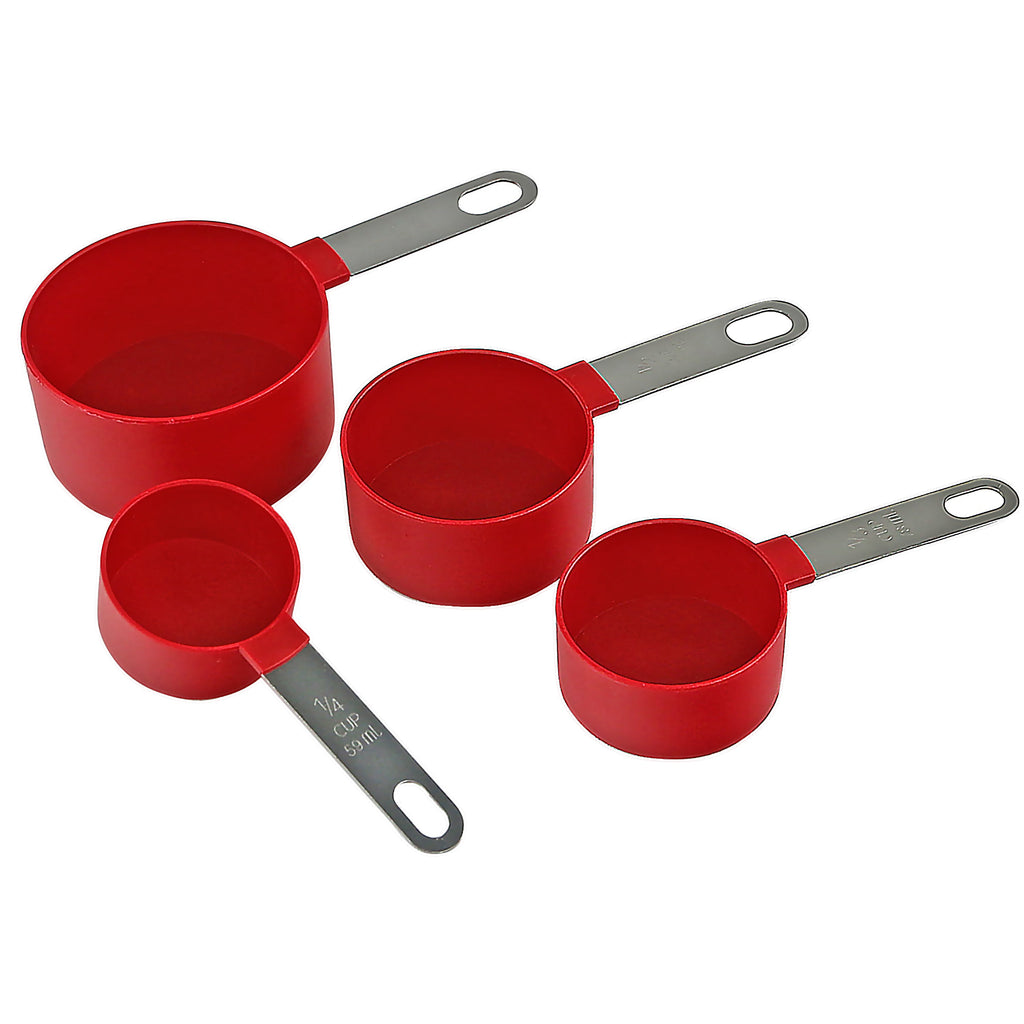 4-Piece Nesting Measuring Cup Set with Stainless Steel Handles, Red