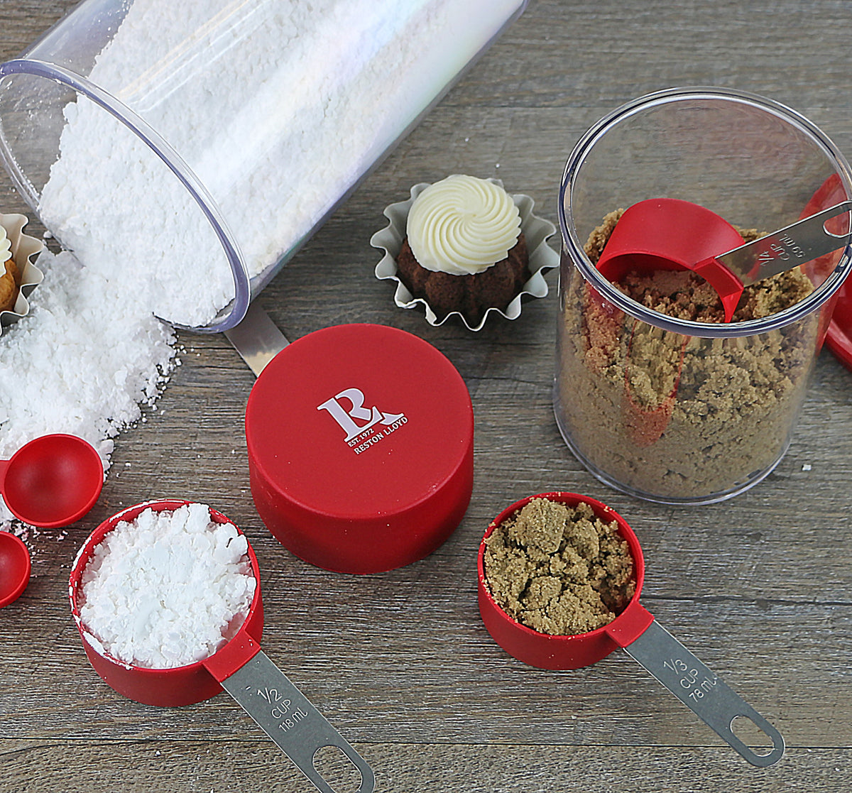 4-Piece Nesting Measuring Cup Set with Stainless Steel Handles, Red