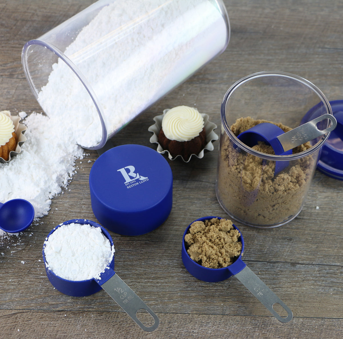 Reston Lloyd 8pc Measuring Cups & Spoons for Dry & Liquid Ingredients, Food Grade Plastic with Stainless Steel Handles, Indigo