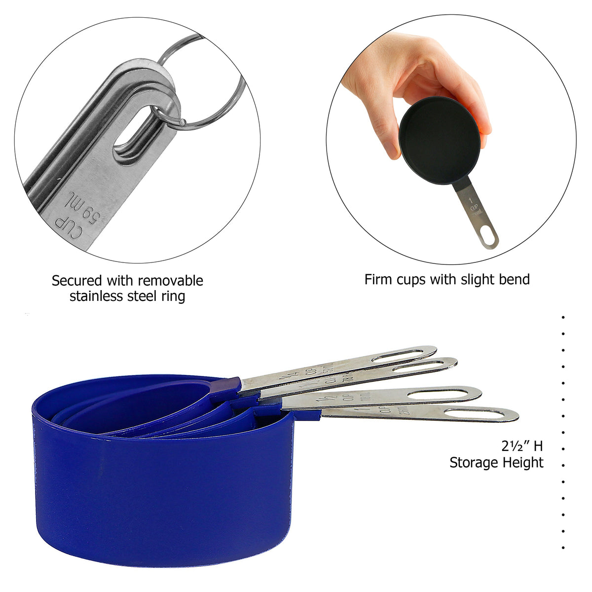 4-Piece Nesting Measuring Cup Set with Stainless Steel Handles, Indigo