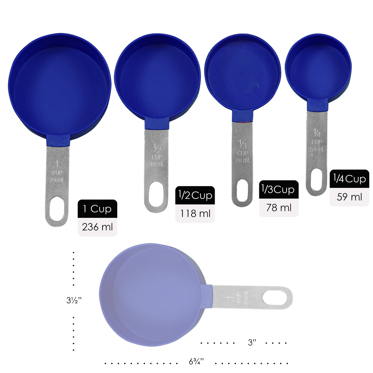 4-Piece Nesting Measuring Cup Set with Stainless Steel Handles, Indigo