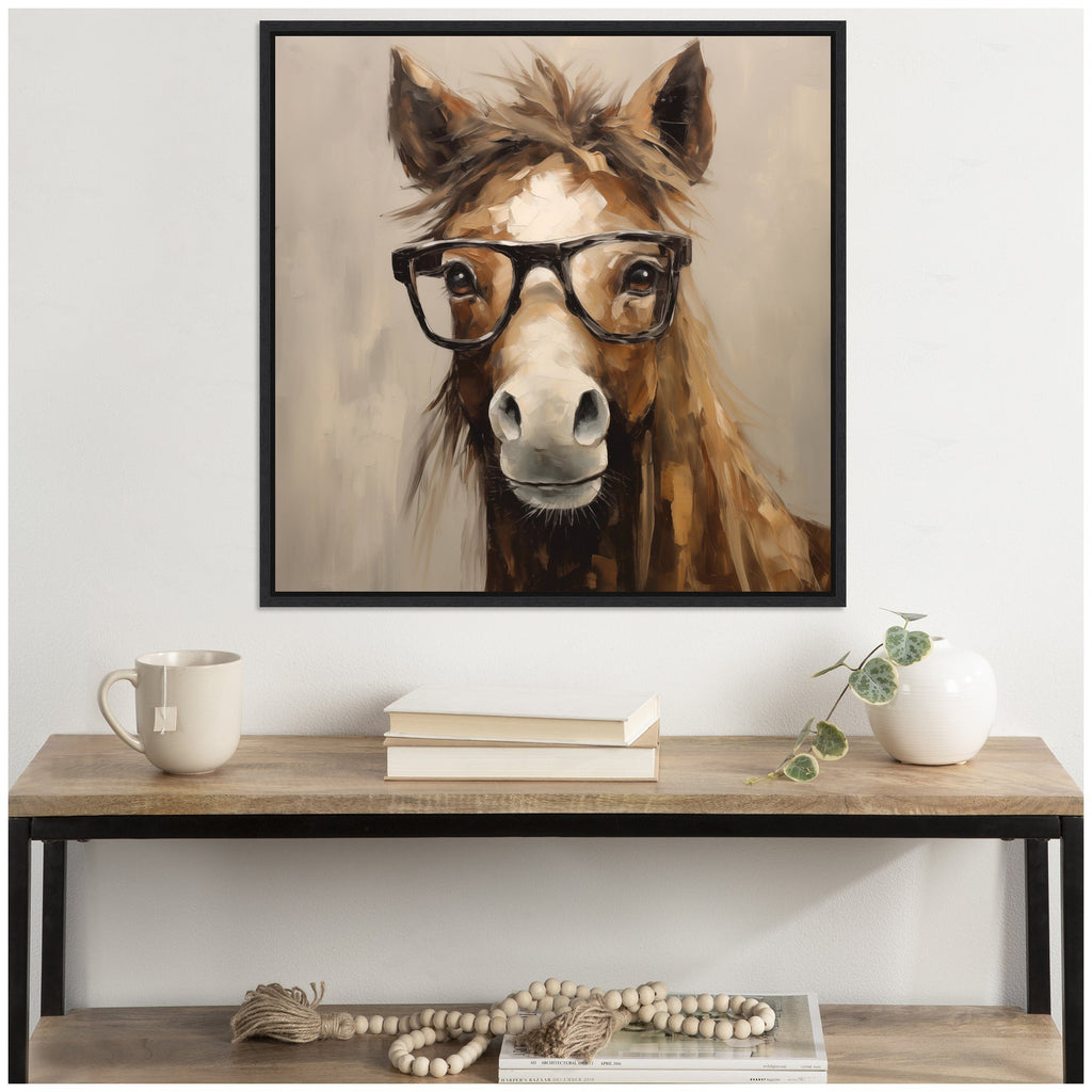 Sylvie Hay Those Are My Glasses Horse Framed Canvas by The Creative Bunch Studio