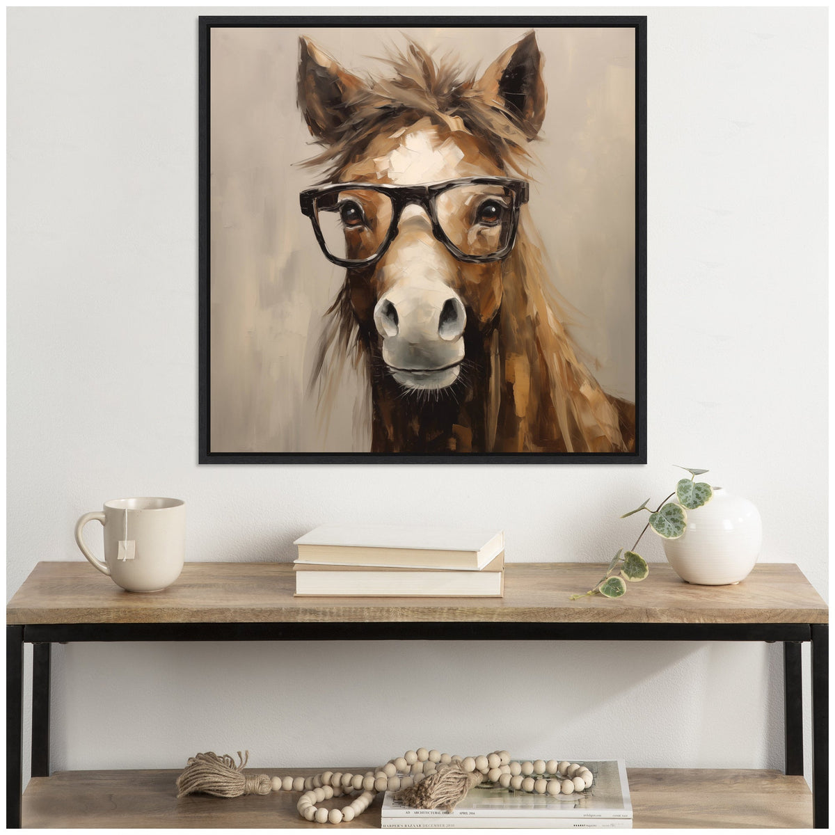 Sylvie Hay Those Are My Glasses Horse Framed Canvas by The Creative Bunch Studio