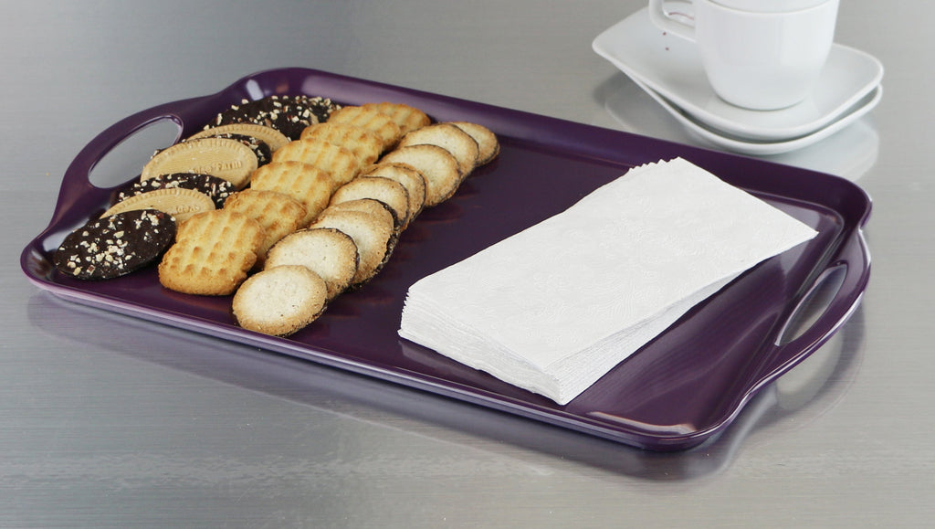 Reston Lloyd Multi-Purpose 18" Rectangle Melamine Plastic Handled Tray, Plum