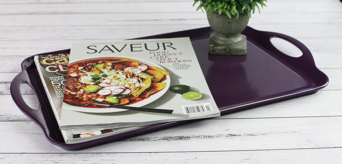 Reston Lloyd Multi-Purpose 18" Rectangle Melamine Plastic Handled Tray, Plum
