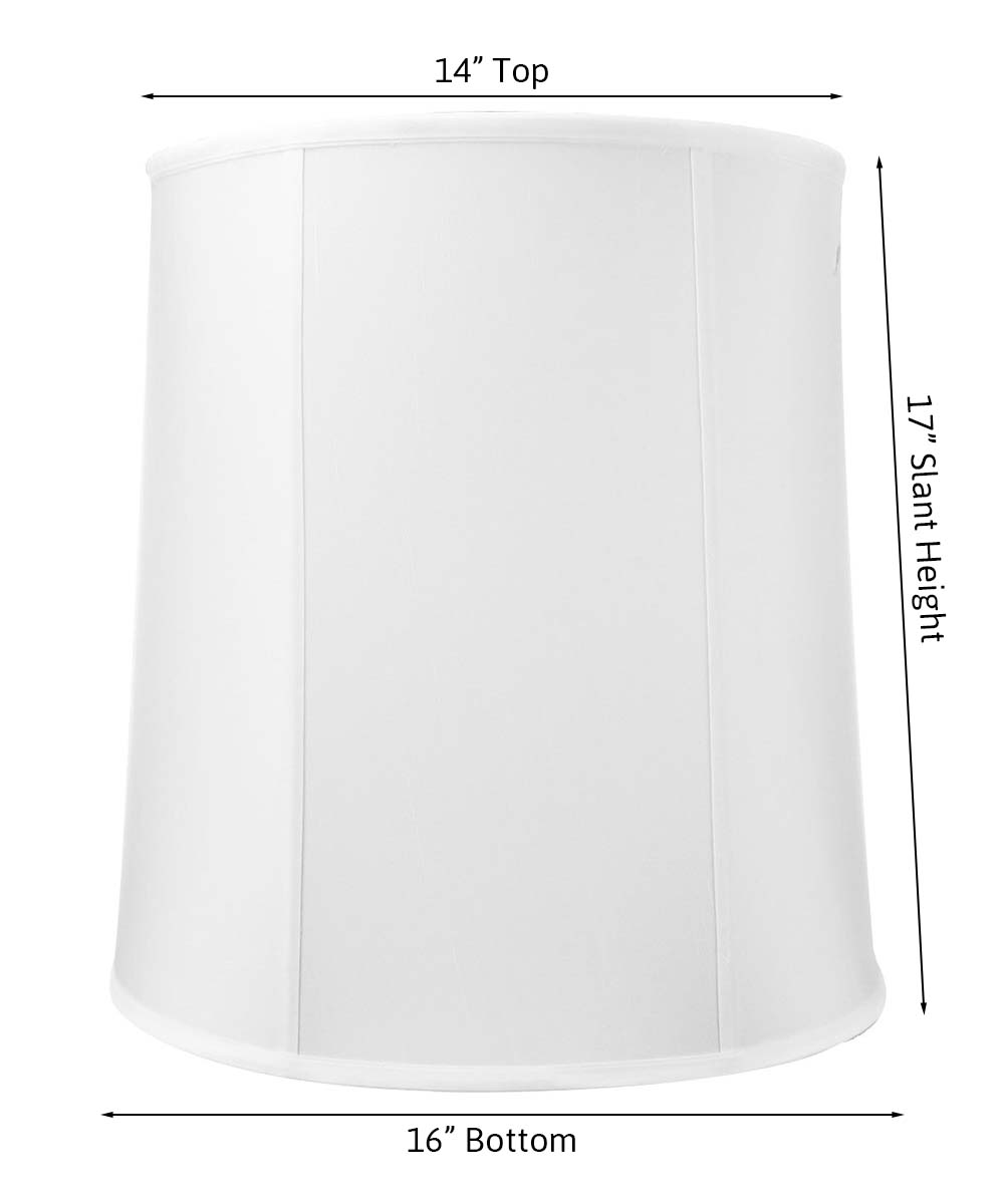 Home Concept Large Drum Lamp Shade White Shantung - 14" Top x 16" Bottom x 17" Slant Height, Spider Fitter