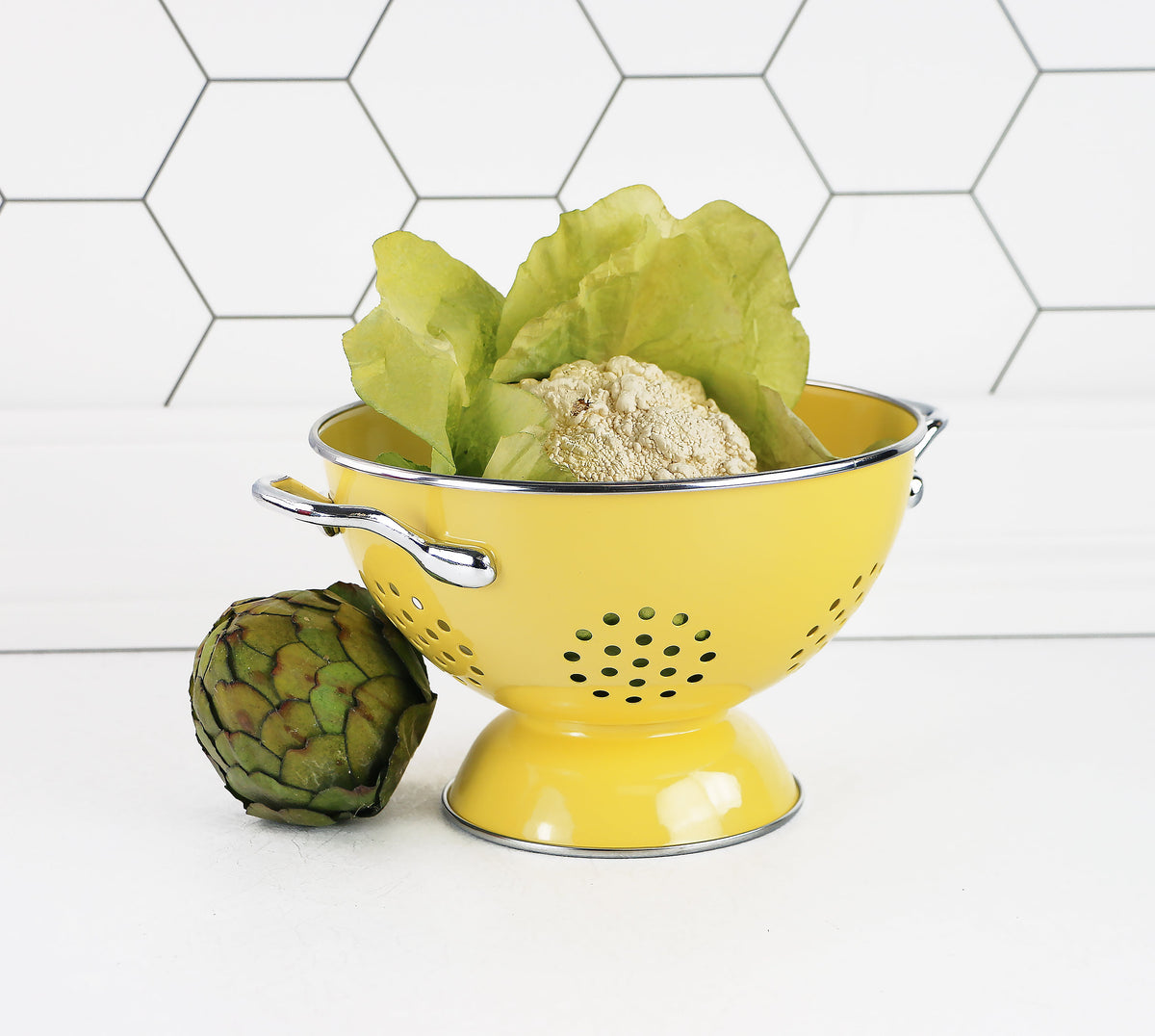 Powder-Coated Steel Colander, Lemon
