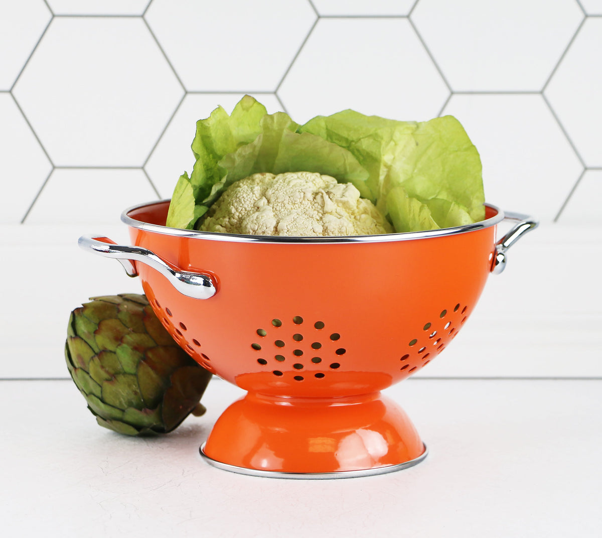 Powder-Coated Steel Colander, Orange