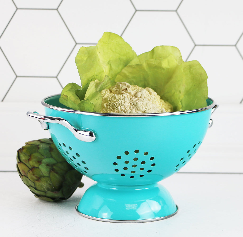 Powder-Coated Steel Colander, Turquoise