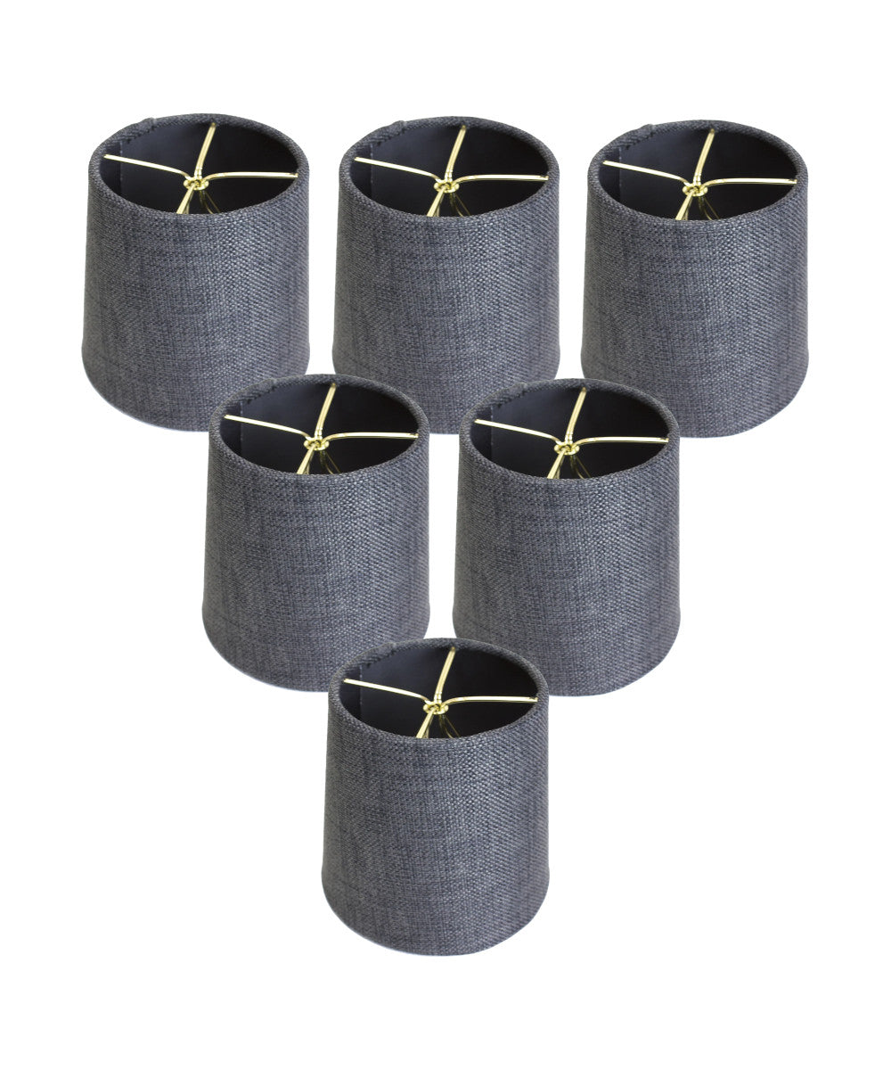Home Concept Granite Gray Burlap Drum Clip-On Lamp Shades, Set of 6, 6"W x 5"H