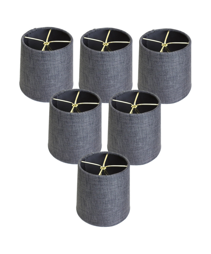 Home Concept Granite Gray Burlap Drum Clip-On Lamp Shades, Set of 6, 6"W x 5"H