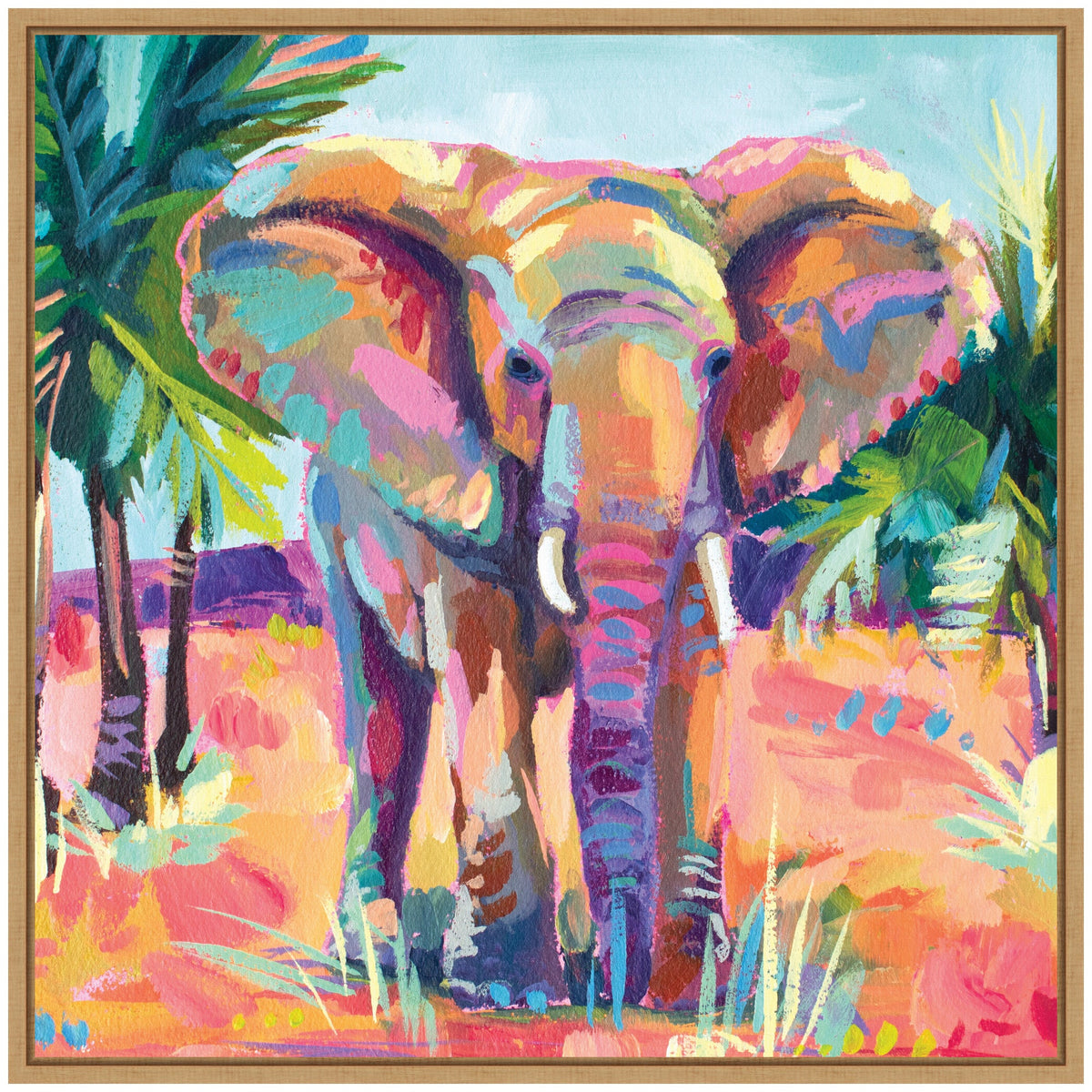 Sylvie African Elephant In Orange Framed Canvas by Rachel Christopoulos