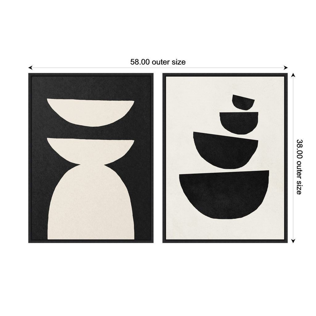 Sylvie White Geometric Abstract and Black Geometric Abstract Framed Canvas Art Set of 2 by July Art Prints