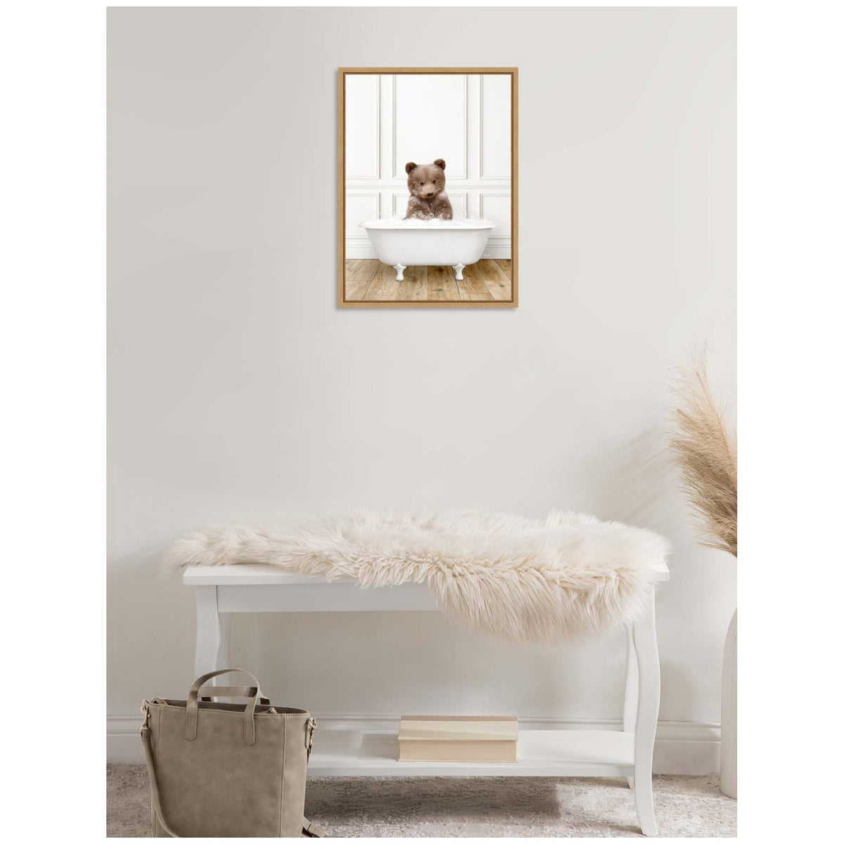 Sylvie Bear Cub in Traditional Vintage Bathtub Framed Canvas by Amy Peterson