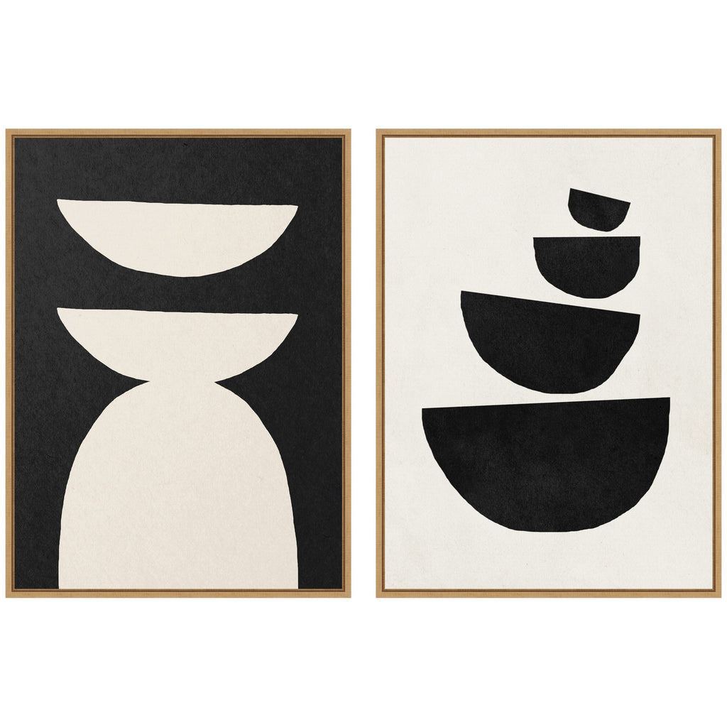 Sylvie White Geometric Abstract and Black Geometric Abstract Framed Canvas Art Set of 2 by July Art Prints
