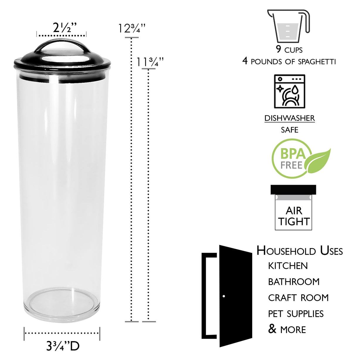 Reston Lloyd Acrylic Spaghetti Canister with Airtight Lid, Turquoise