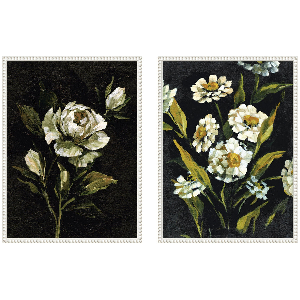 Sylvie Beaded Moody Floral 1 and 2 Framed Canvas Art Set of 2 by Annie Quigley
