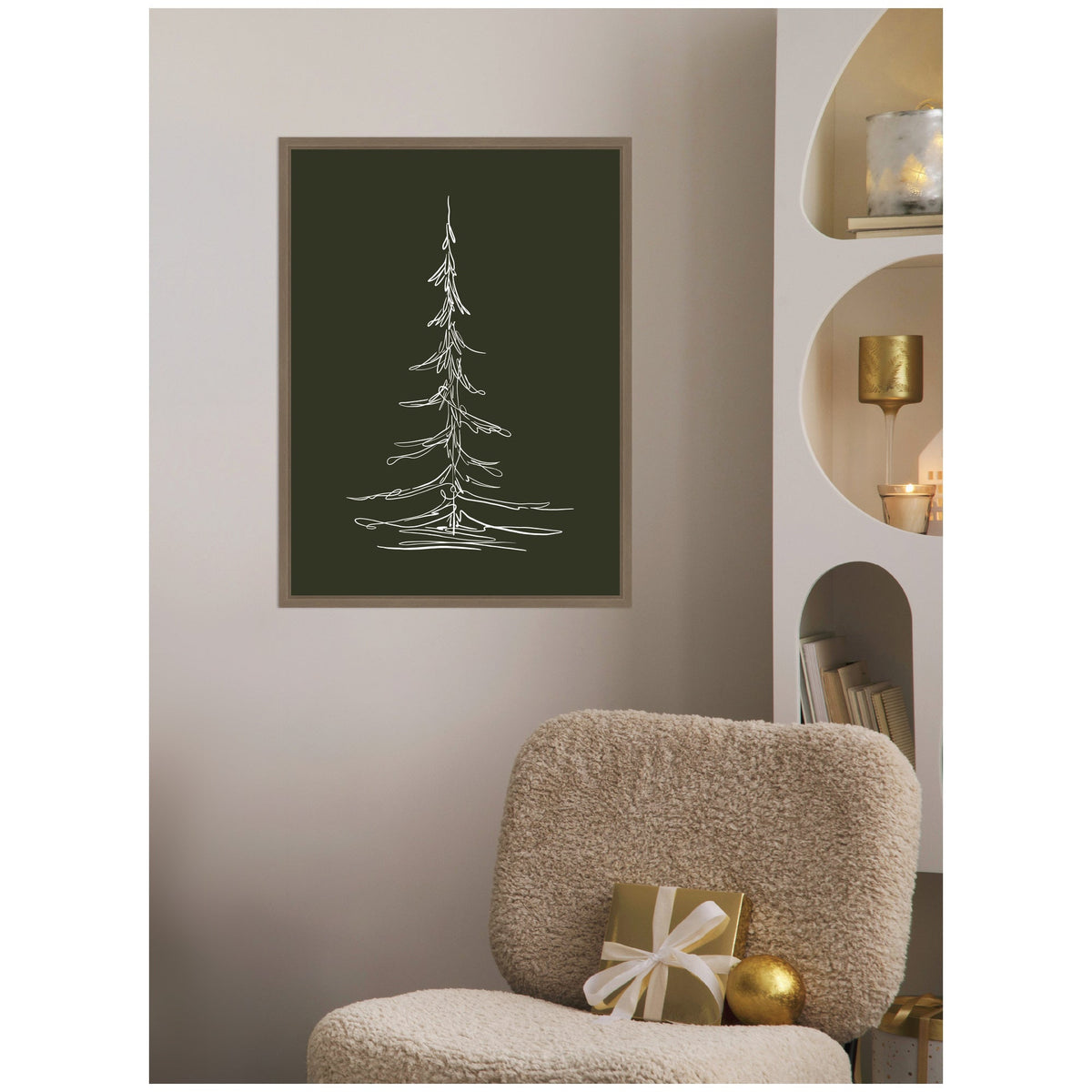 Sylvie Framed Canvas Minimalist Evergreen Trees Sketch 2 Green by The Creative Bunch Studio