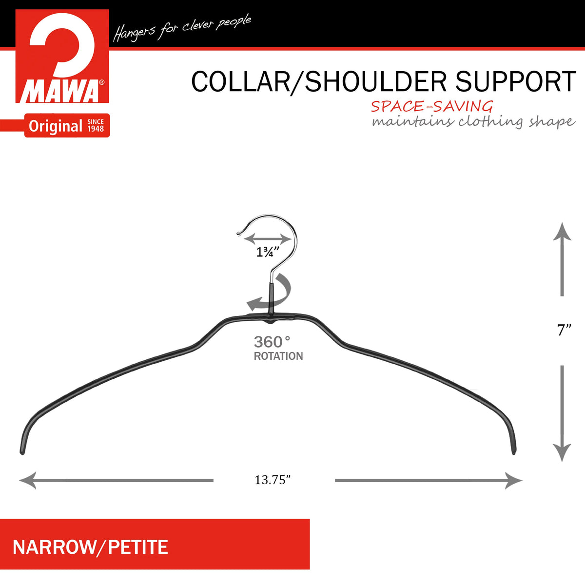 MAWA Silhouette Ultra Thin Narrow 36-FT, Hanger, Black