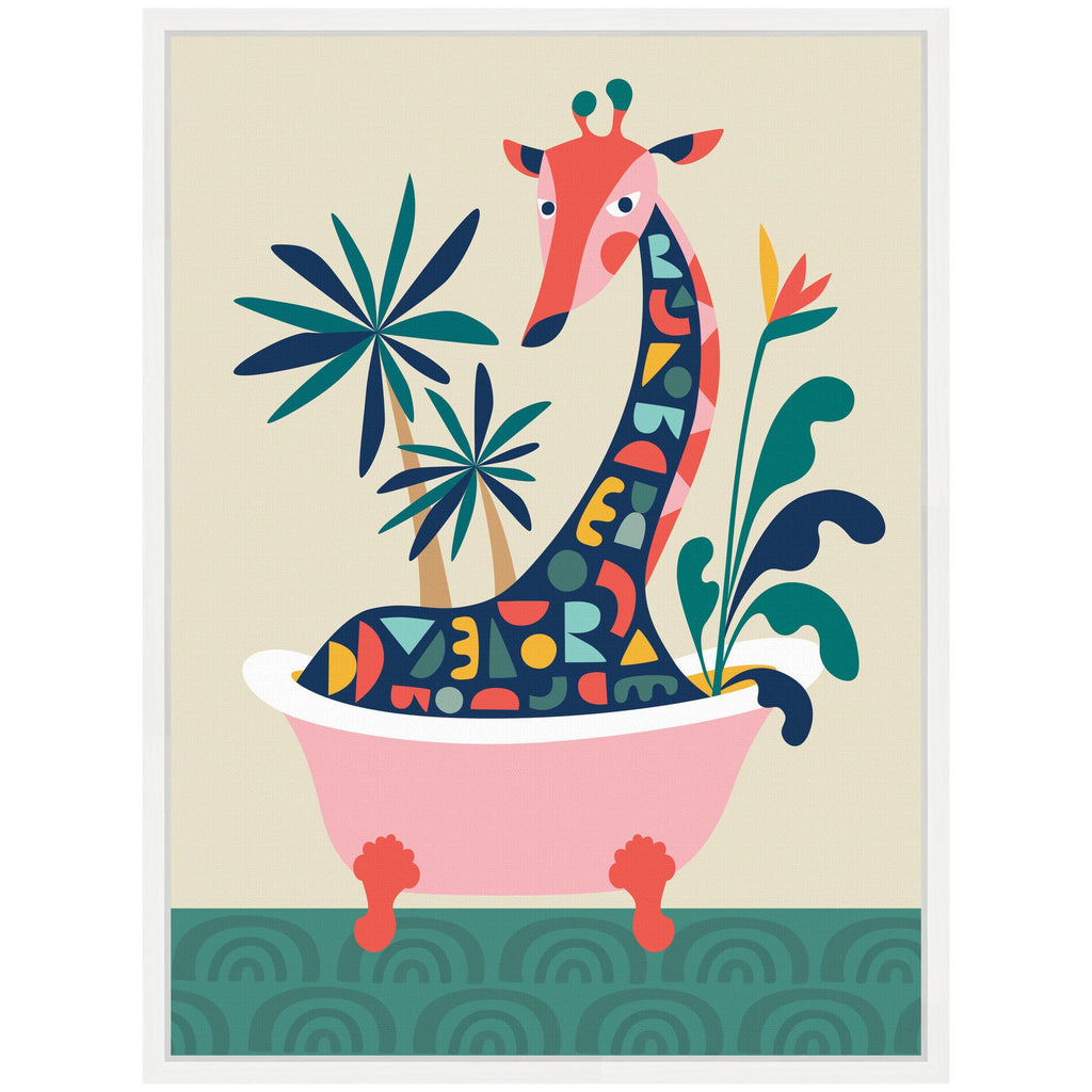 Sylvie MCM Giraffe in Bathtub Framed Canvas by Rachel Lee