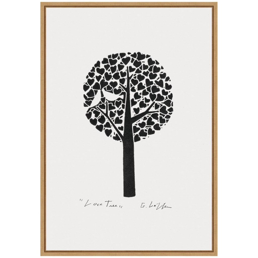 Sylvie Black and White Love Tree Linocut Framed Canvas by Giuliana Lazzerini