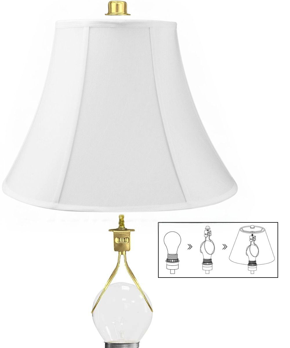 Home Concept Clip-On Fitter White Shantung Bell Lamp Shade - 6" Top x 12" Bottom x 9.5" Slant Height